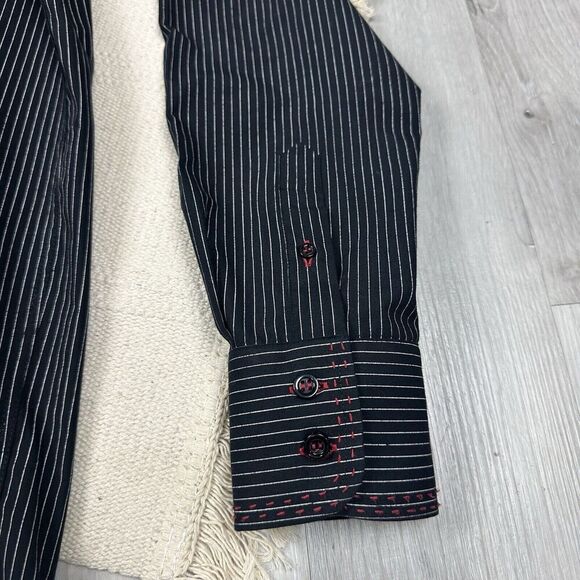 Artine Mens Pinstripe Shirt Crystals Embroidery Black Size XXL Rhinestones READ - Picture 5 of 9